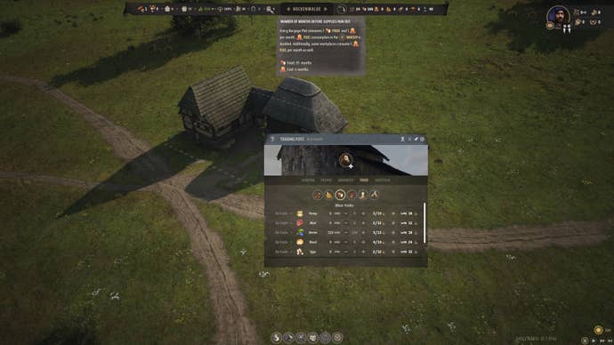 The trade tab of the Trading Post building in Manor Lords.