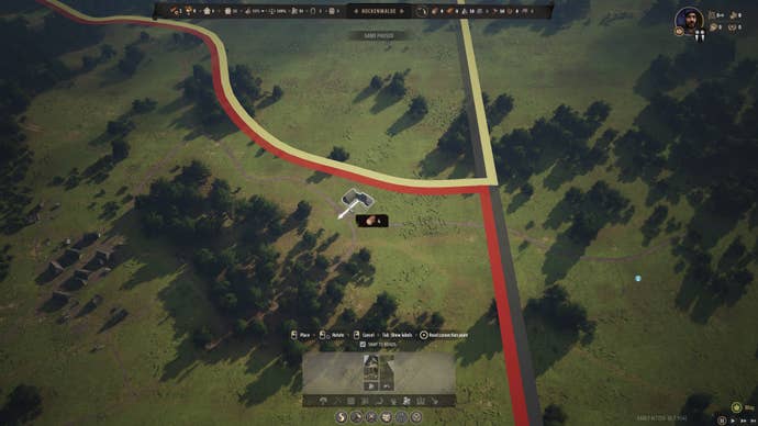 The player in Manor Lords builds a Trading Post right on the border of the map.