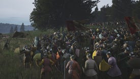 A battle in Manor Lords between various units.