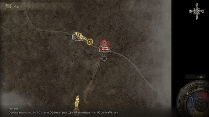 A map fragment location marker in Elden Ring