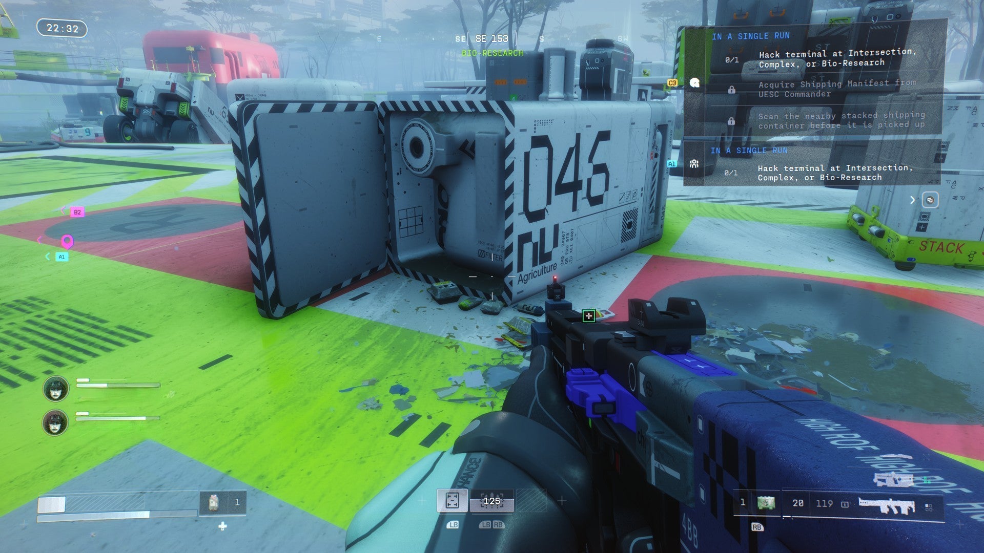 Marathon screenshot showing storage containers with large numbers on them