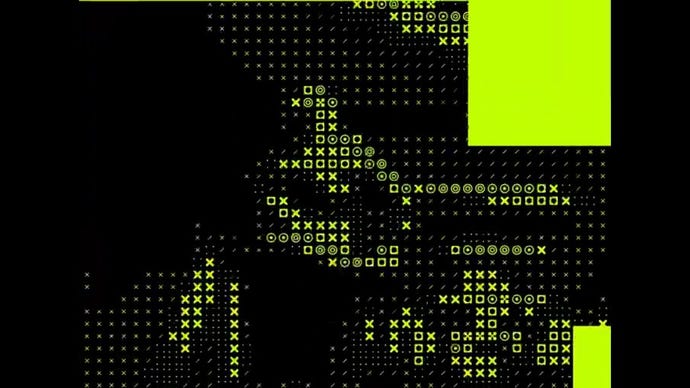 A coded representation with yellowish symbols.