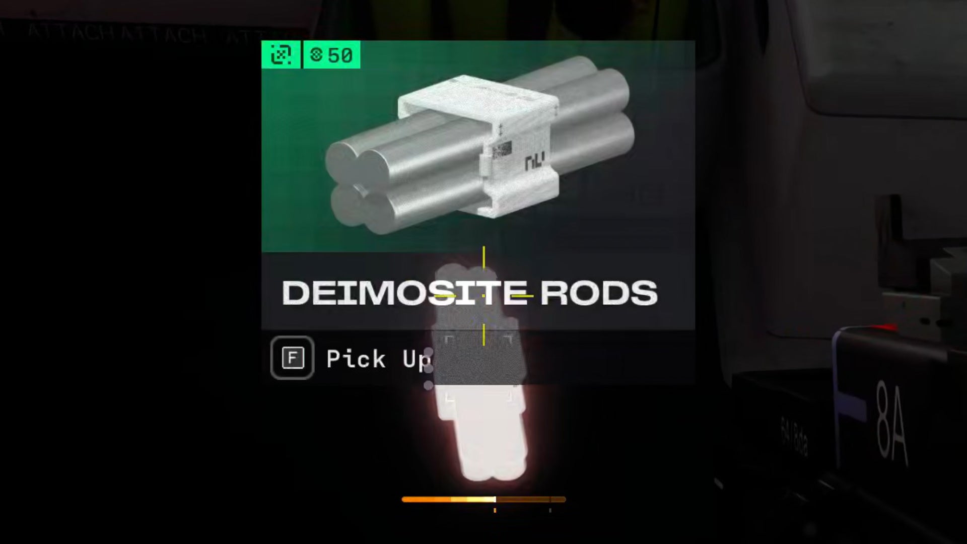 A close-up of some Deimosite Rods, a salvage item in Marathon needed for the Cutthroat Competition Priority Contract quest.
