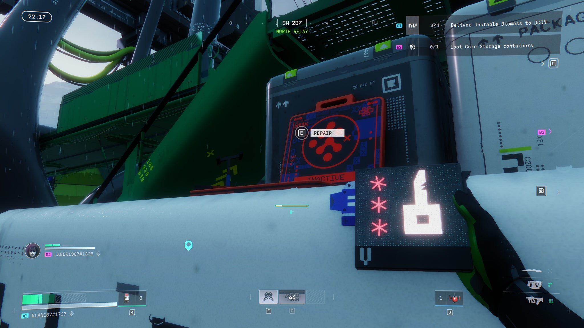 A Screenshot of Marathon, showing the player interacting with a Tox Clear event.