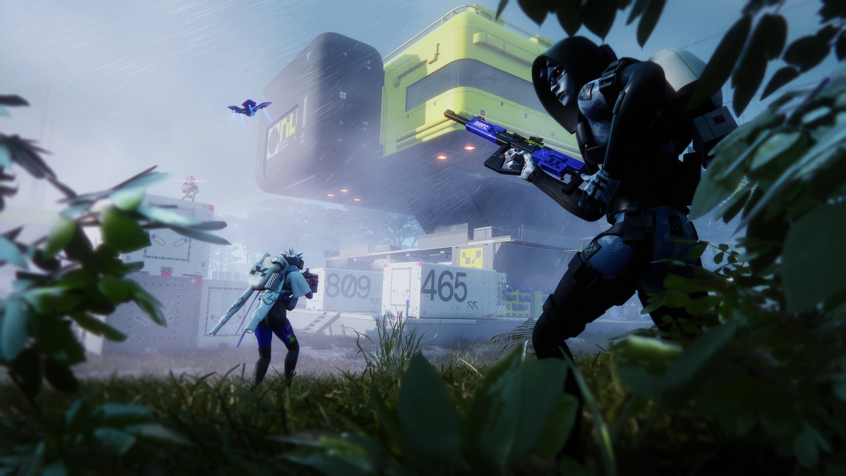 A screenshot of Marathon, showing Assassin and Vandal sneaking through the Dire Marsh map.
