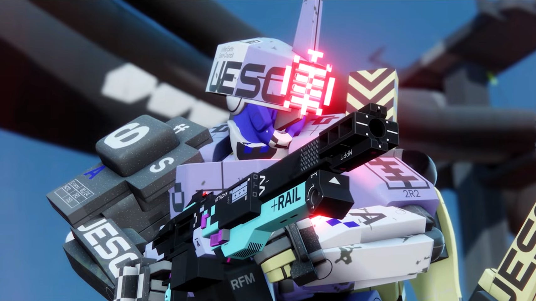 Marathon screenshot showing a robot brandishing a gun.