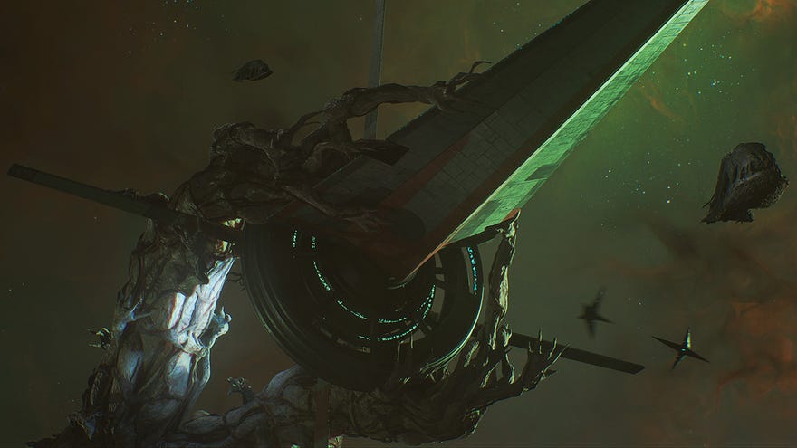 A ship being eaten by a horrible space monster in Exodus
