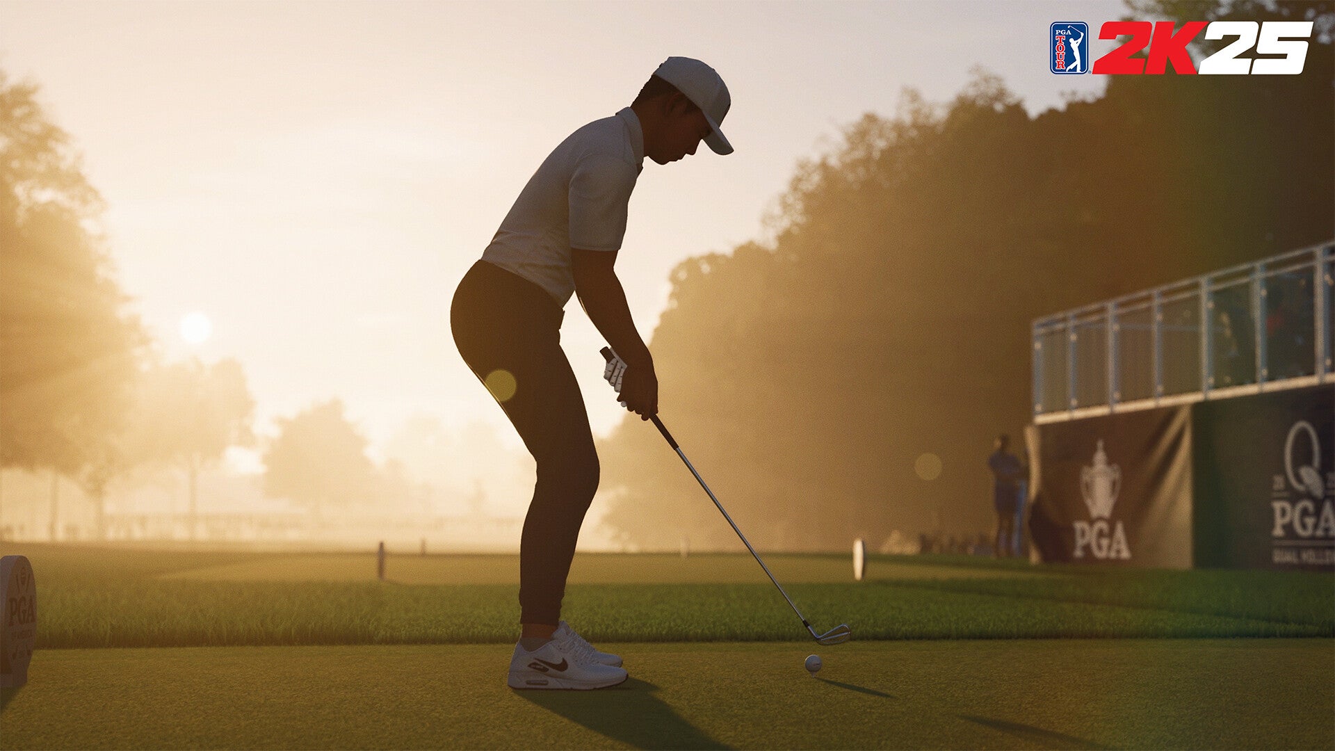 A silhouetted man in PGA Tour 2K25. He is teeing off. - 4
