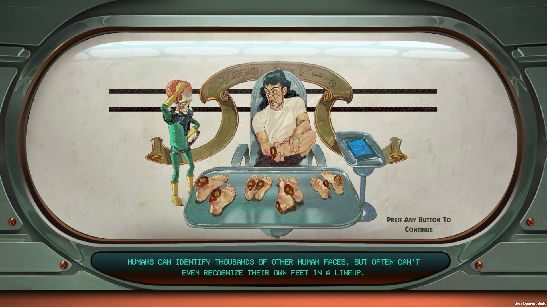 A human missing some feet next to a martian alien in Mars Attracts. - 1