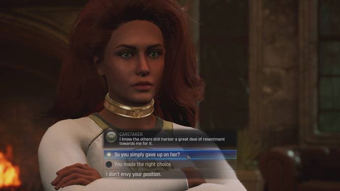 The Hunter decides whether to make a light or dark dialogue choice in Marvel’s Midnight Suns