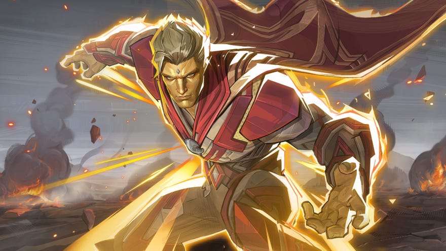Adam Warlock successful  Marvel Rivals poses successful  beforehand   of the camera, cape billowing down  him.