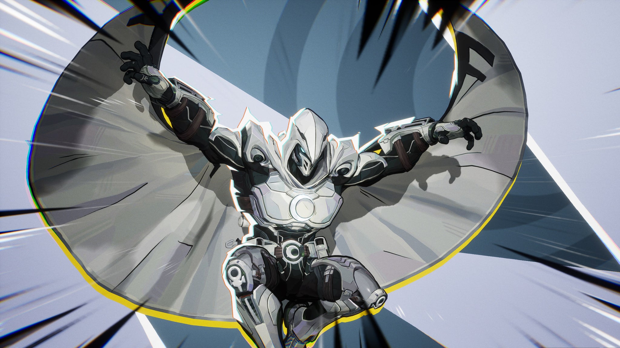 Moon Knight in Marvel Rivals glides towards the camera with his moon-shaped cape. - 21
