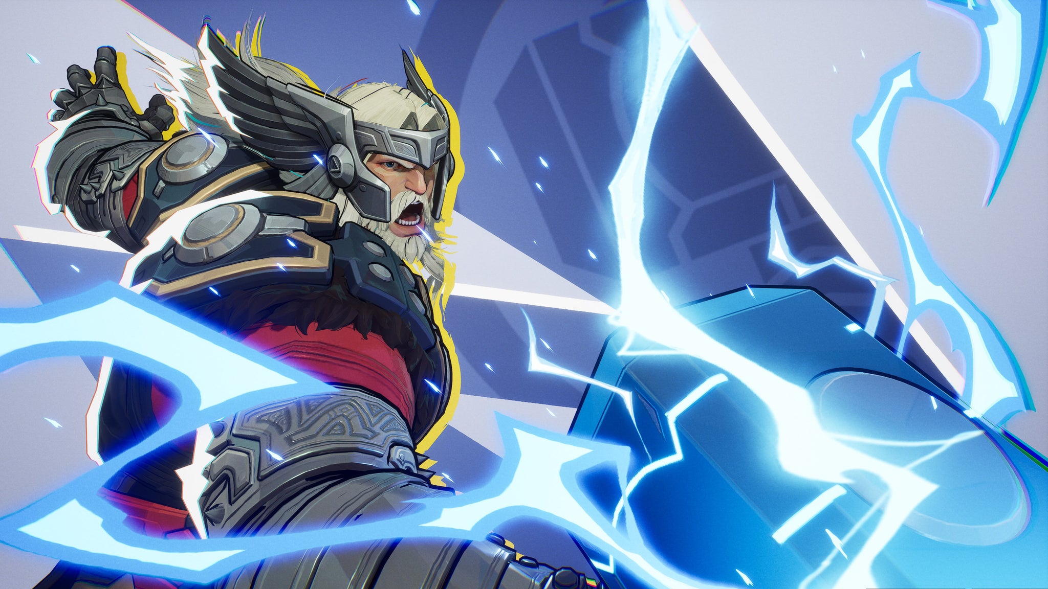 Thor in Marvel Rivals smashes his lightning-infused hammer towards the camera. - 32