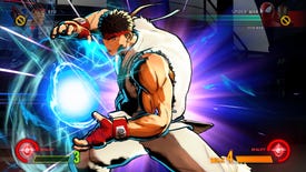 Ryu charges up a Hadouken in a cel-shaded mod for Marvel vs. Capcom: Infinite