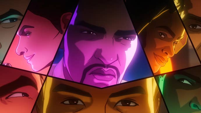 Multiple close-ups of various character’s faces in Marvel’s What If…? season 3.