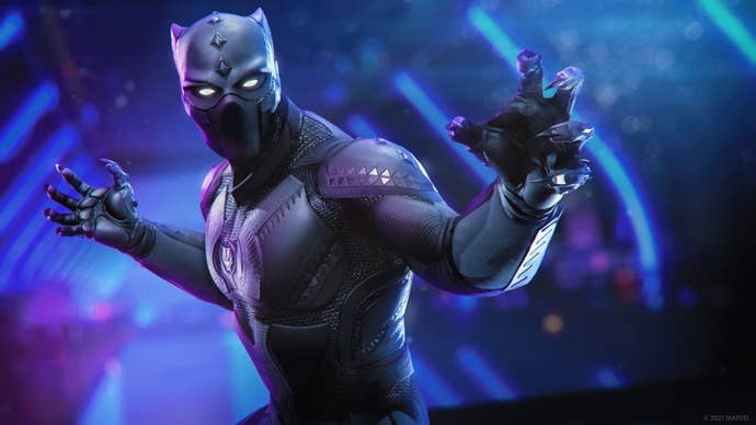 A screenshot of Black Panther bearing his claws successful the Wakanda enlargement for Marvel's Avengers