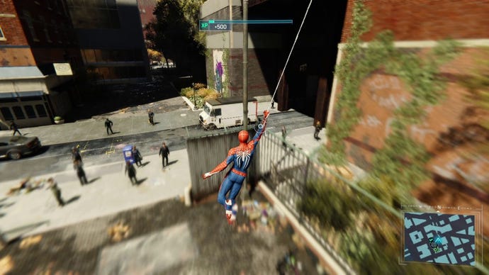 Spider-Man swings low through the streets of New York in Marvel’s Spider-Man Remastered