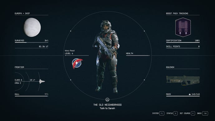An image of a player character called Mary Read in Starfield, wearing a spacesuit and holding a shotgun.