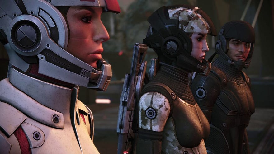 Ashley, Shepard and Kaidan looking a bit confused on Eden Prime.