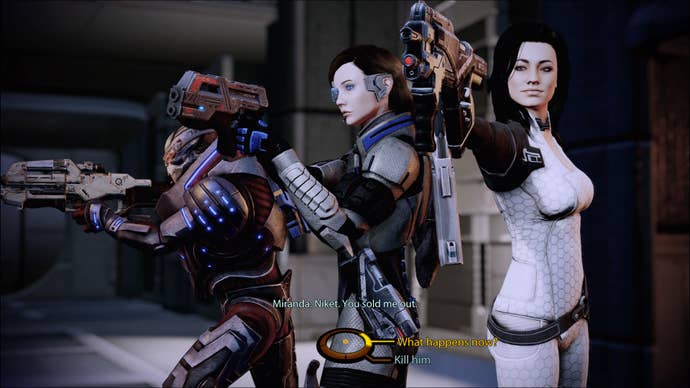 Miranda's loyalty ngo successful Mass Effect 2, the squad are aiming their guns astatine a trecherous dude.