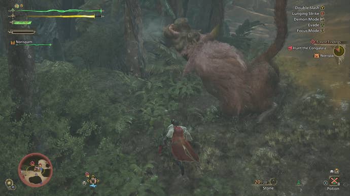 A Congalala unleashes a massive fart of greenish gas in Monster Hunter Wilds.