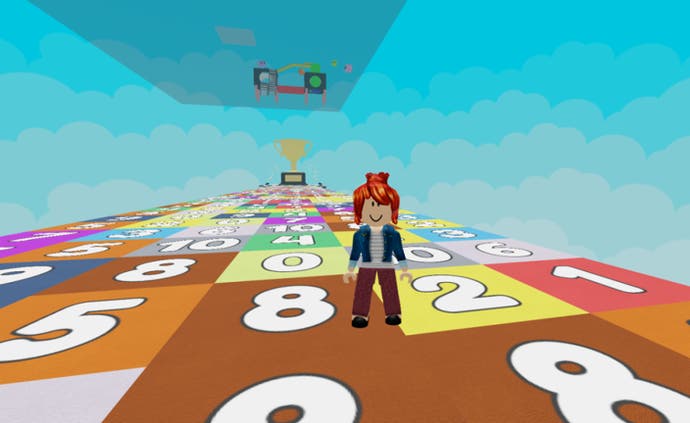 The header image of Math Block Race in Roblox.