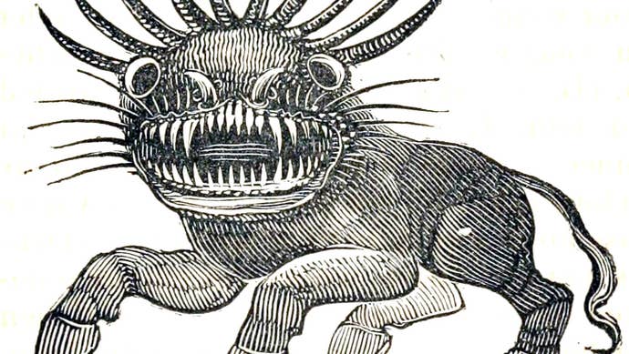 A drafting of a monster with bared teeth