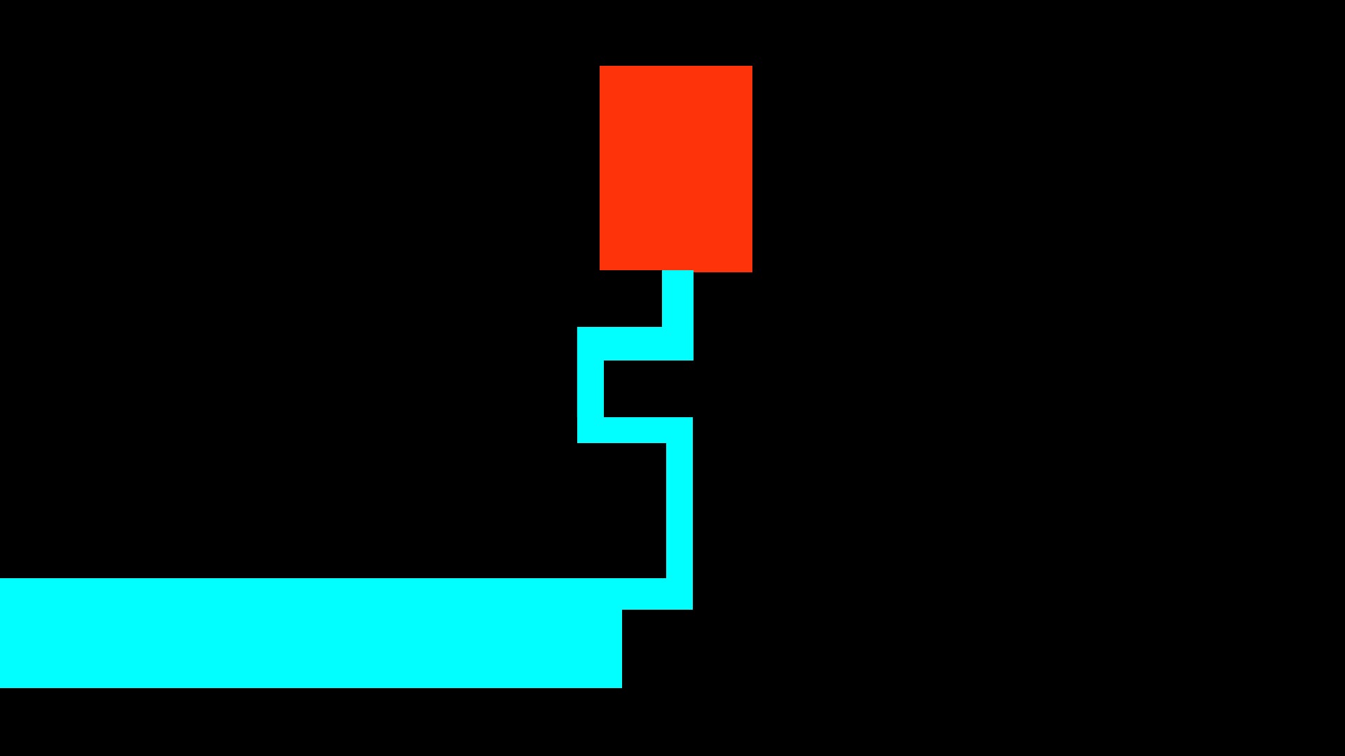 A winding blue maze against a black background, with a red 'goal' rectangle at the top. - 1