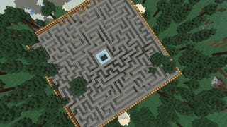 A top-down screenshot of a player-built maze in Minecraft
