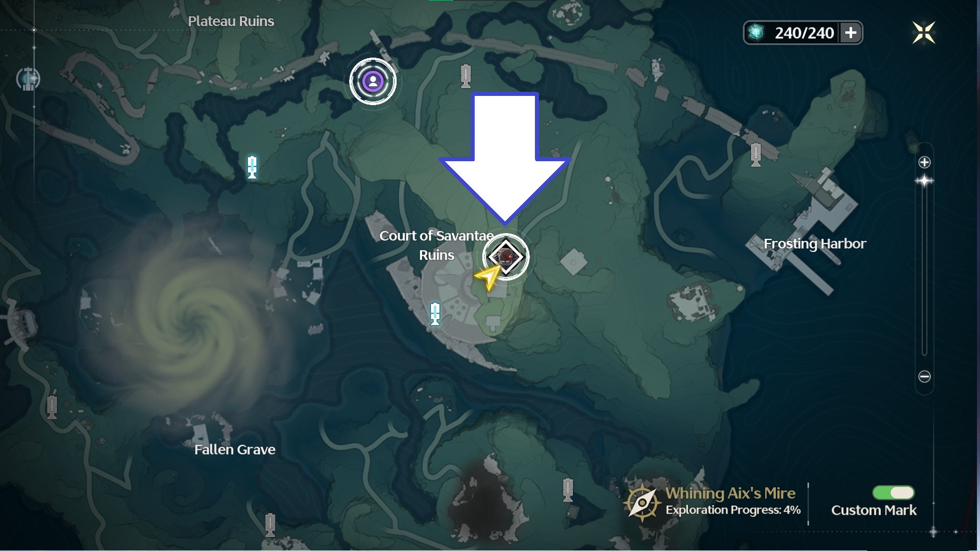 A screenshot from Wuthering Waves showing the Mech Abomination boss' location on a map. - 3