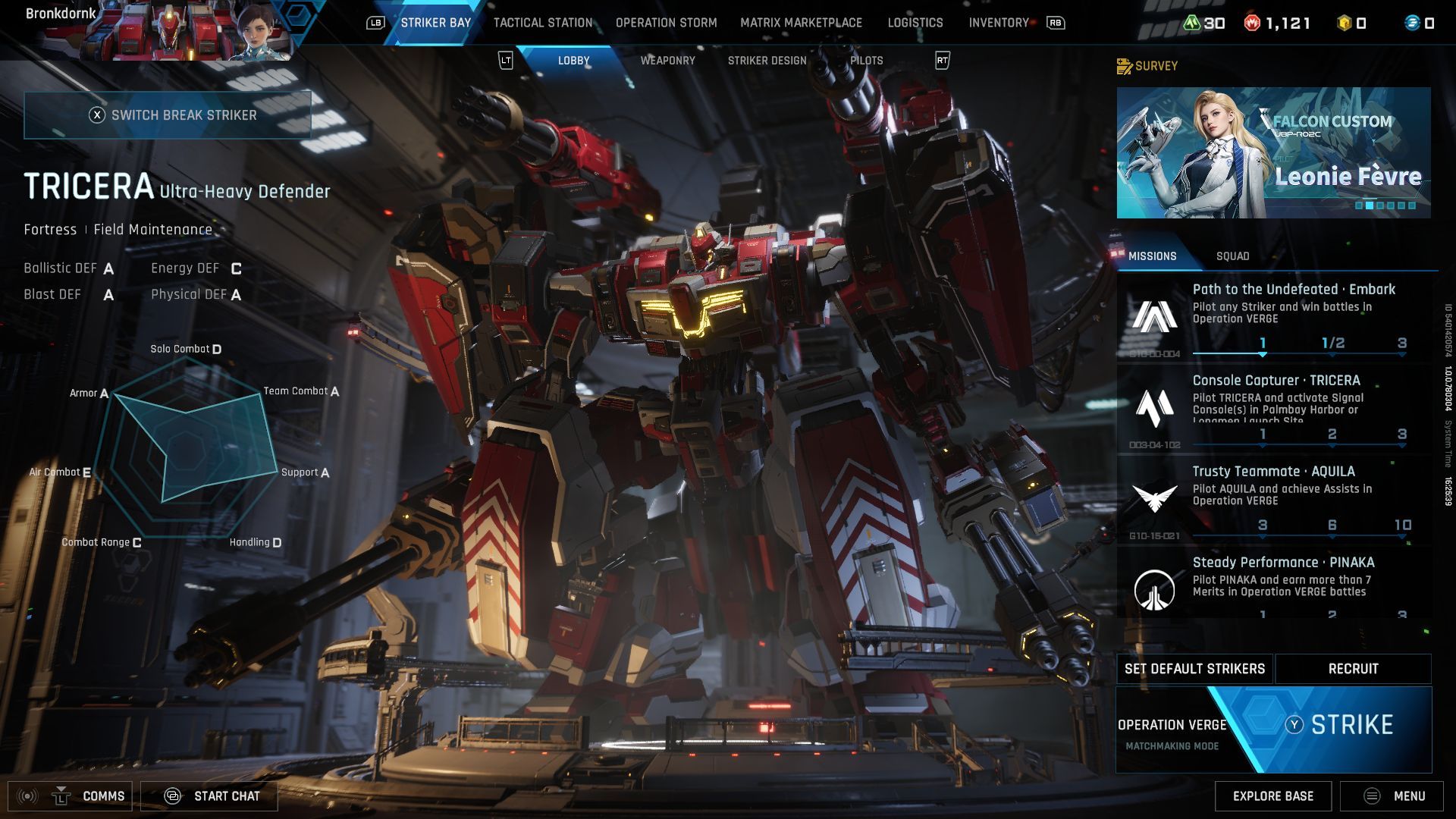 The menu screen shows the player's mech in the hangar. - 11