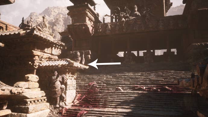 The path to a meditation spot in the Crouching Tiger Temple in Black Myth Wukong.