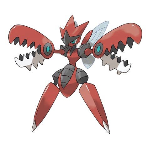 Mega Scizor standing against a white background