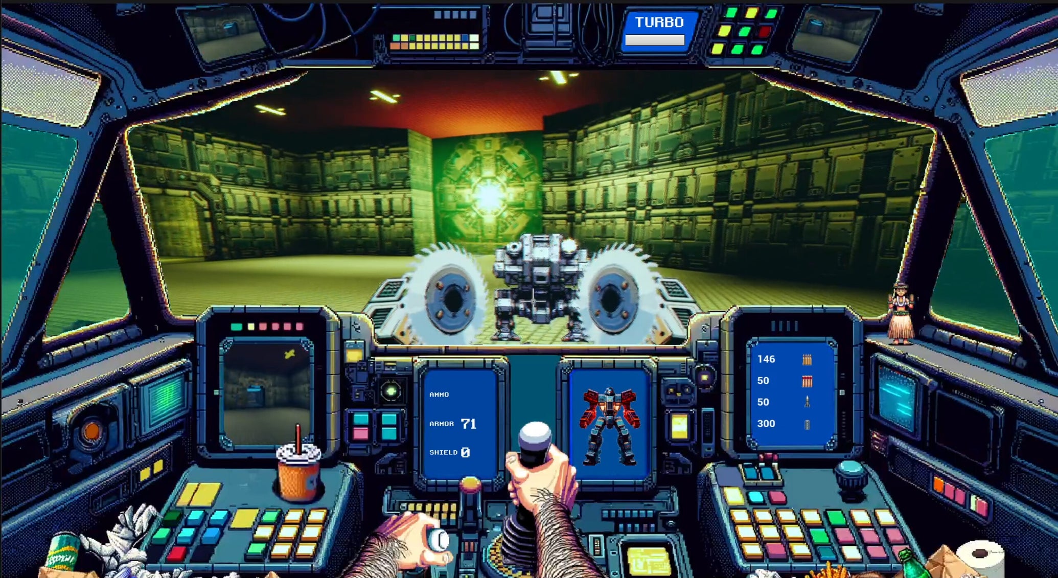 A mech with buzzsaws in FPS Mekkablood: Quarry Assault. - 1