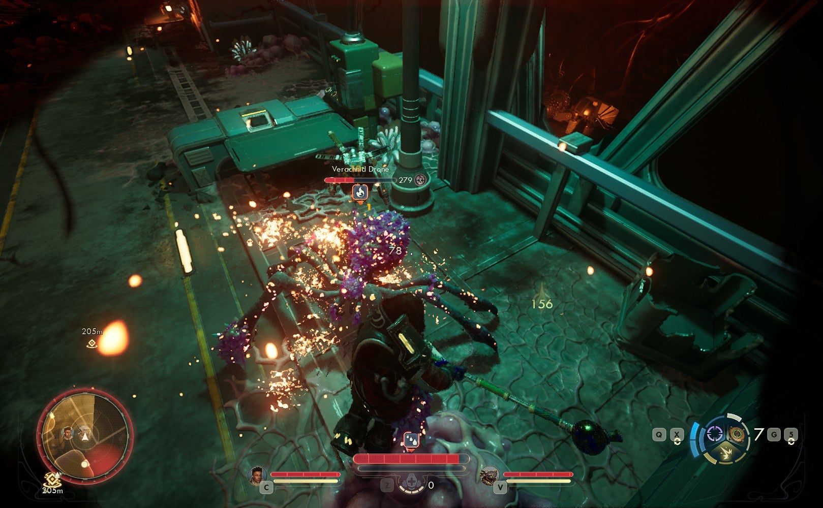 Using a rod to whack an arachanid-like enemy in The Outer Worlds 2. - 4