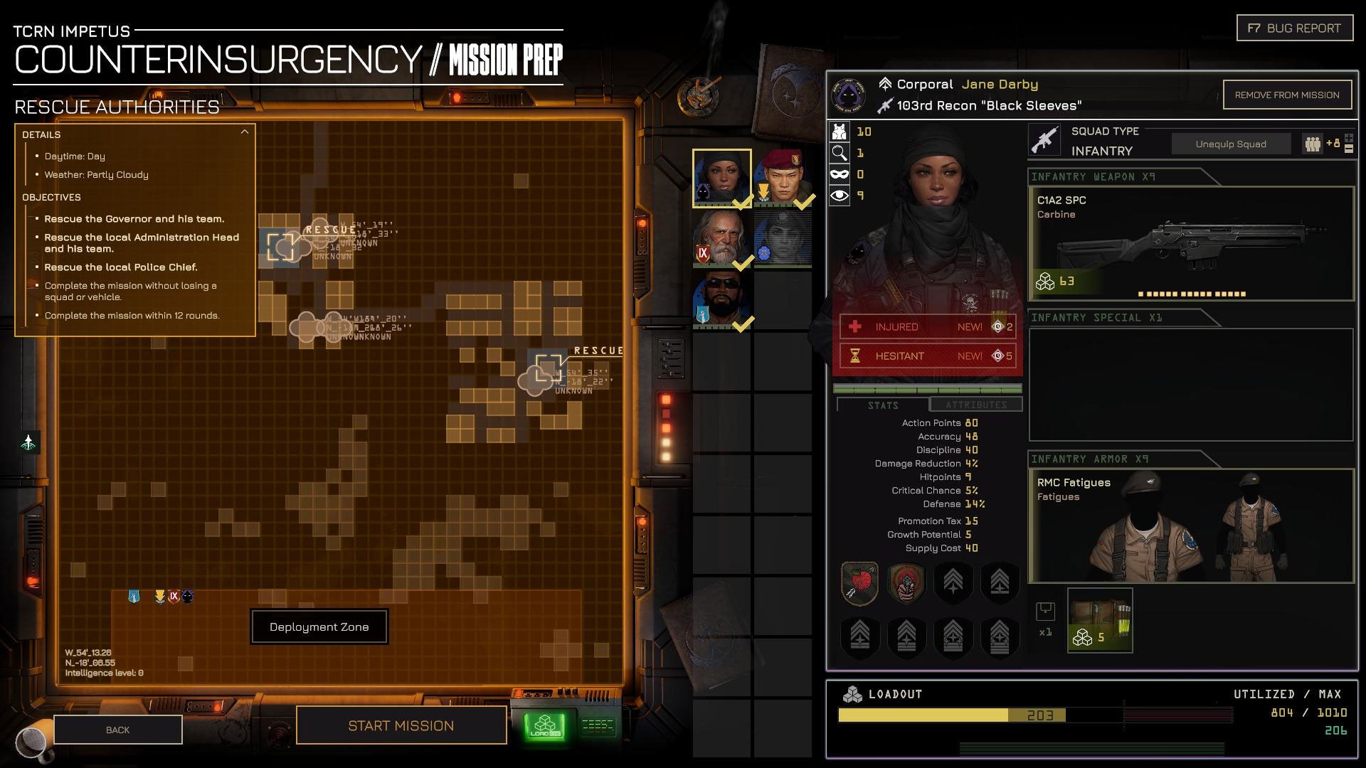 The map and character loadout screen in Menace - 4
