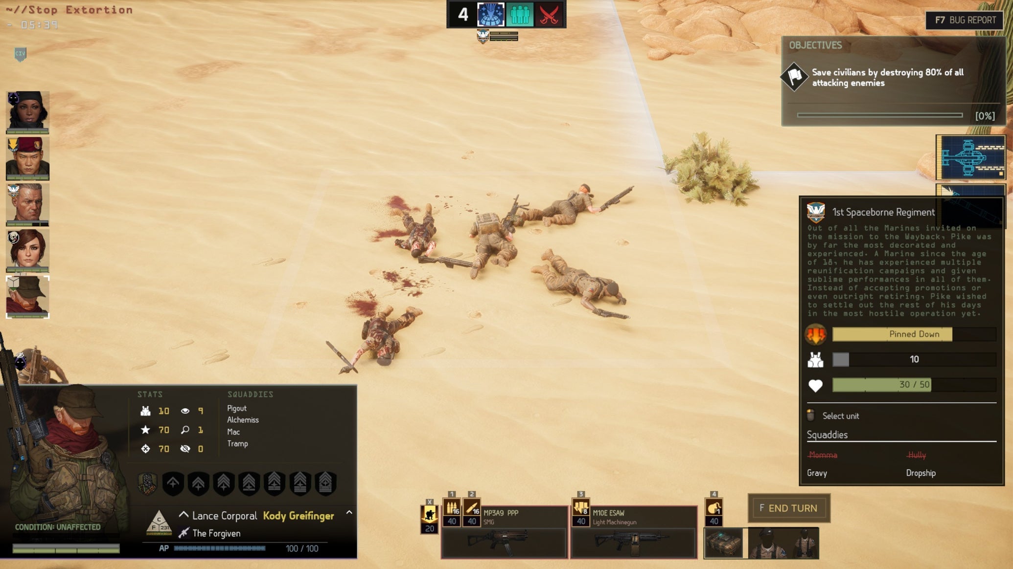 Some dead people lie in the sand. They've been shot with kill-guns. They're not getting back up, most likely. - 1