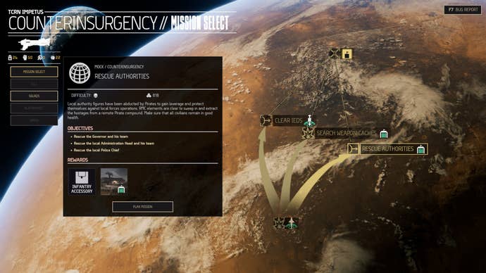 The mission flow chart screen from Menace.