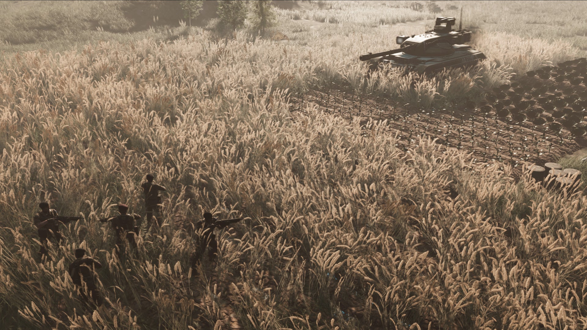 Menace's new tank hiding in a wheat field