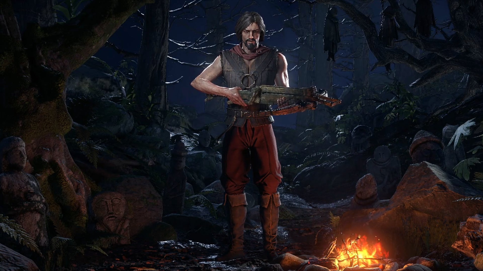 The Mercenary stands by a fire in the Path of Exile 2 character select screen. - 4