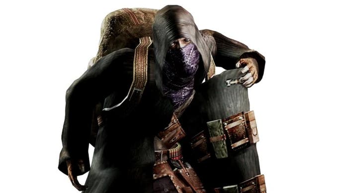 The merchant from Capcom's original Resident Evil 4 asks what the player might care to buy.
