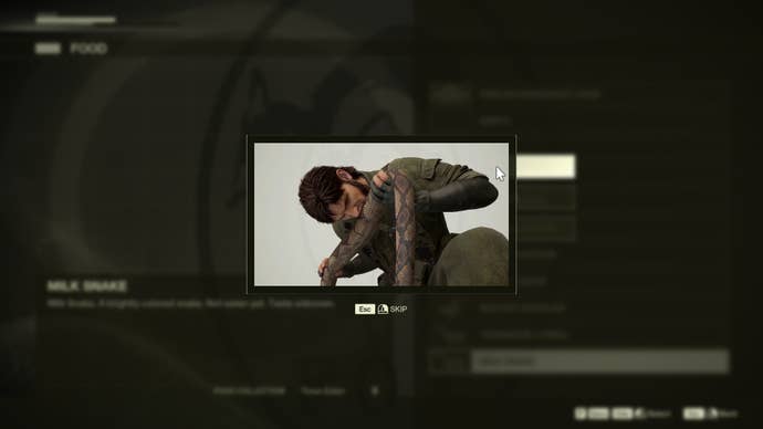 Metal Gear Solid Delta: Snake Eater eating a snake.