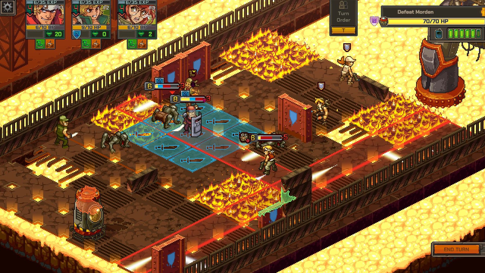 A platform above a river of lava is set ablaze. - 11