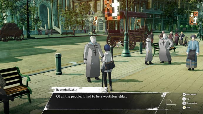 A pompous man looks down on the protagonist because they’re an Elda, in Metaphor: ReFantazio.