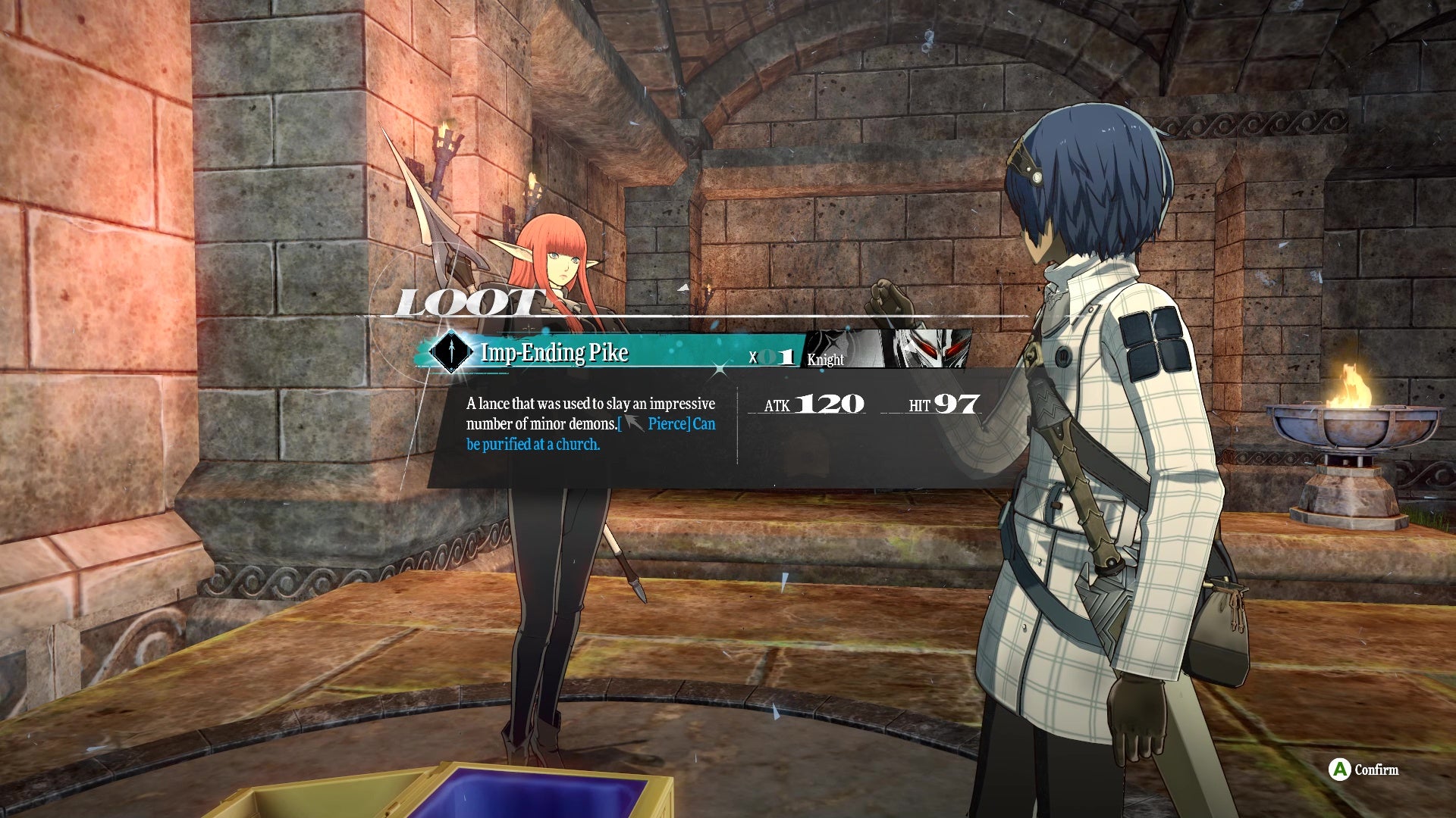 Hulkenberg and the protagonist receive a new lance from a dungeon chest in Metaphor: ReFantazio. - 5