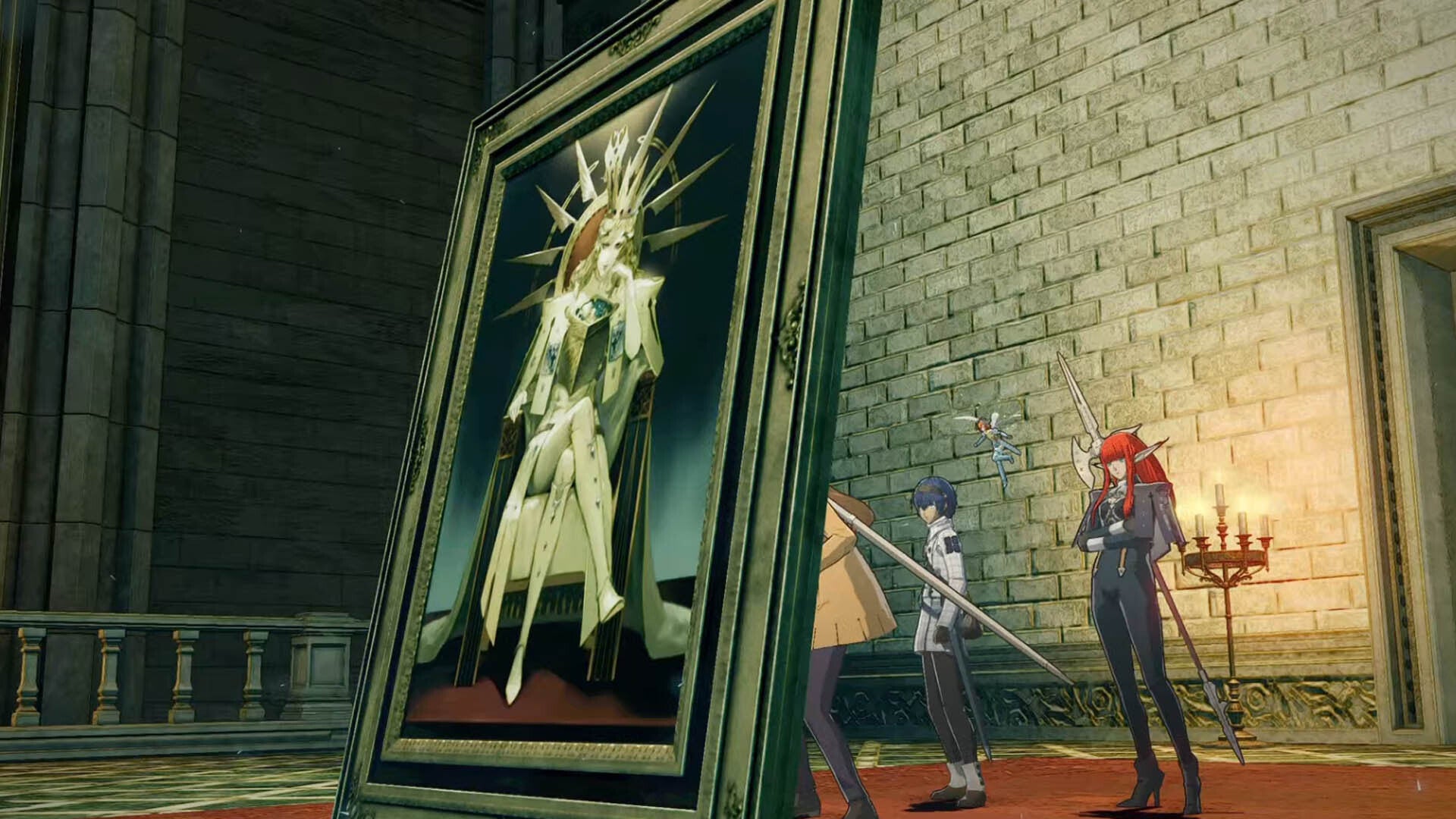 metaphor refantazio regalith grand cathedral party using louis portrait as shield