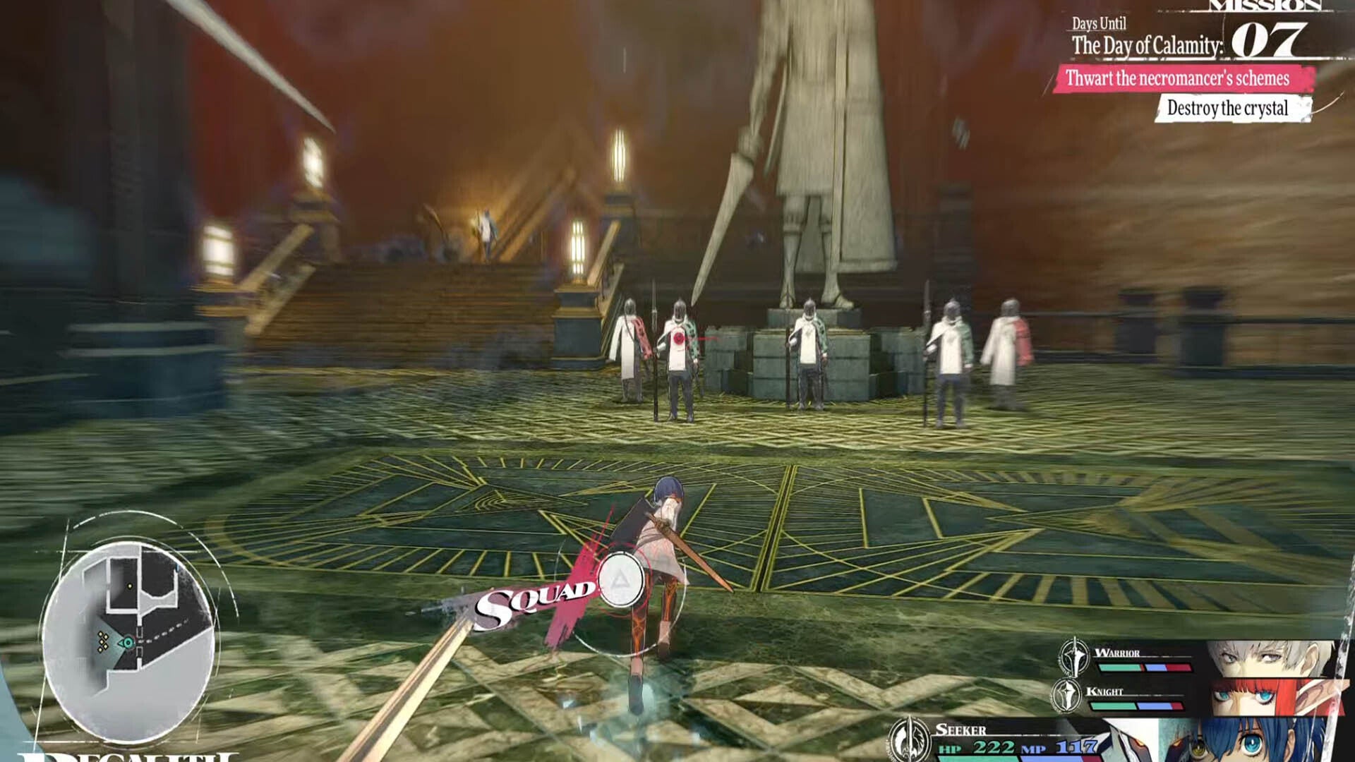 metaphor refantazio regalith grand cathedral reception chamber guards in front of statue