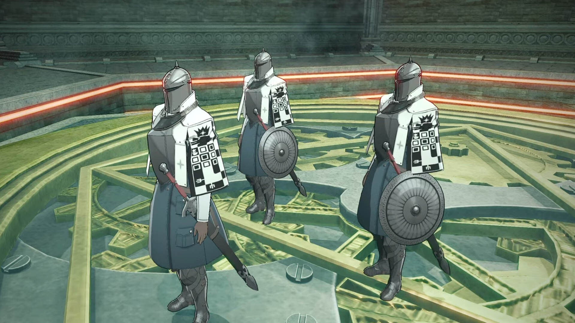metaphor refantazio regalith grand cathedral trio of elite guards on elevator