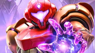 Metroid Prime 4: Beyond artwork showing Samus Aran reaching toward the screen with a glowing purple hand.