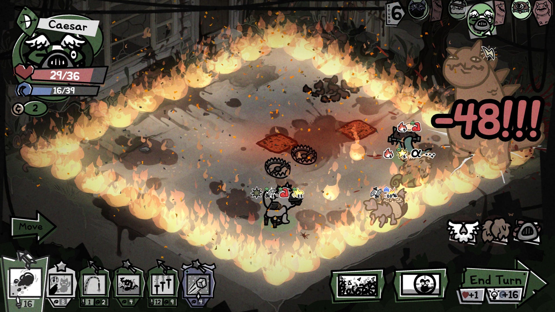 The arena is surrounded in flames in Mewgenics